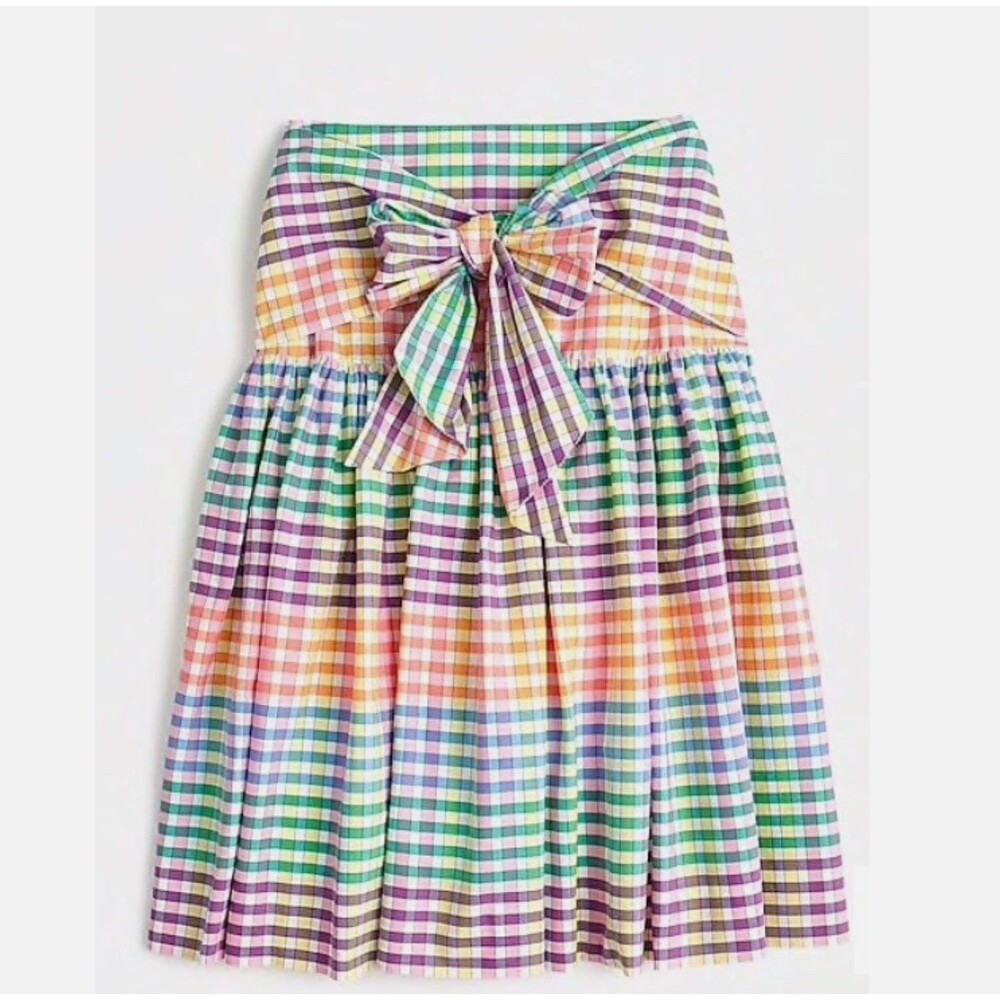 J.Crew Gingham Skirt rainbow knee length womens size 10 twee contemporary office